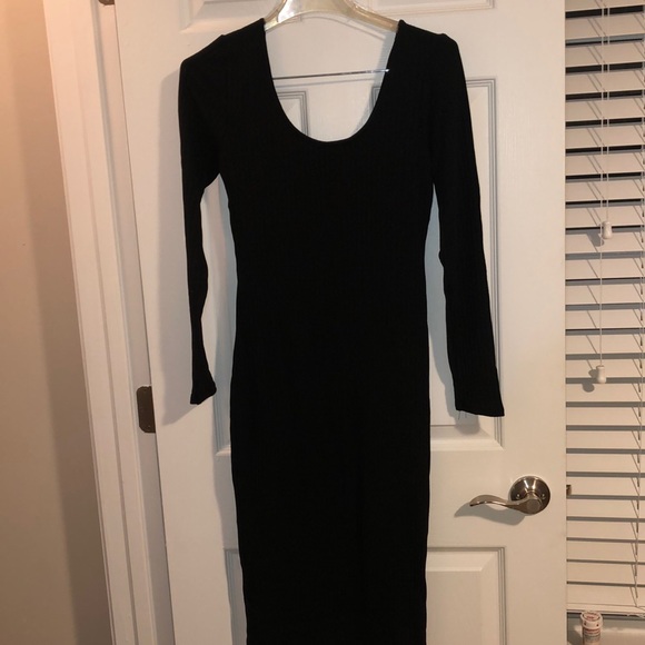 Black Ribbed MIDI Dress - Picture 3 of 3